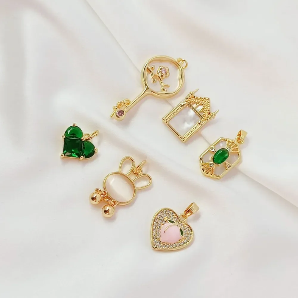 

Diy Bracelet Pendant with 14K Gold Inlaid Zircon, Honey Heart, Magic Mirror, Cat's Eye, Rabbit, Round Fan