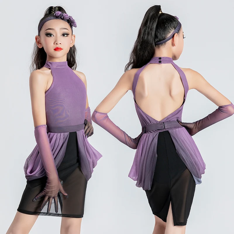 

UK Latin Dance Wear Premium Kids Girls Sleeveless Competition Practice Leotard, Professional Stage Costume Ballroom dance