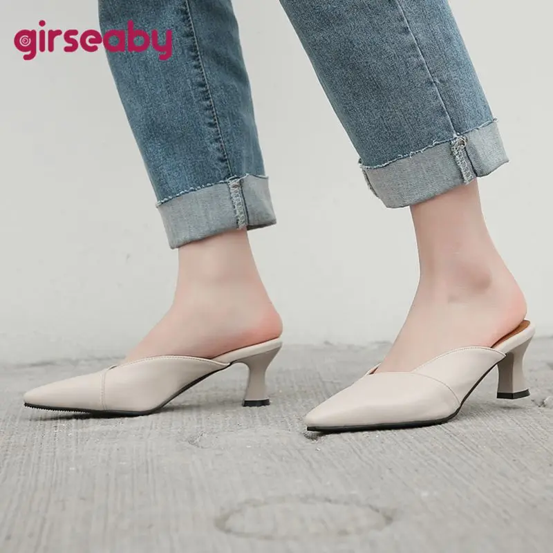 

Girseaby 2025 Роскошные женские босоножки с острым носком без шнуровки на странном каблуке 6 см плюс размер 44 45 46 Мягкие повседневные женские сабо 31 32 33