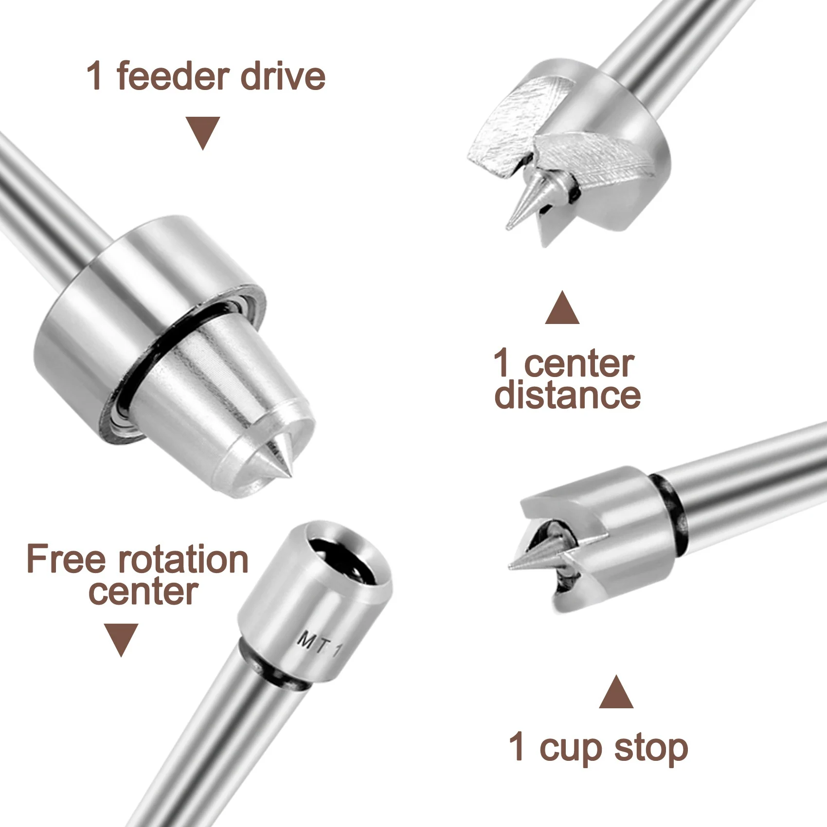 ABWZ-4Pcs MT1 Wood Lathe Live Center And Drive Spur Cup MT1 Arbor With Wooden Case