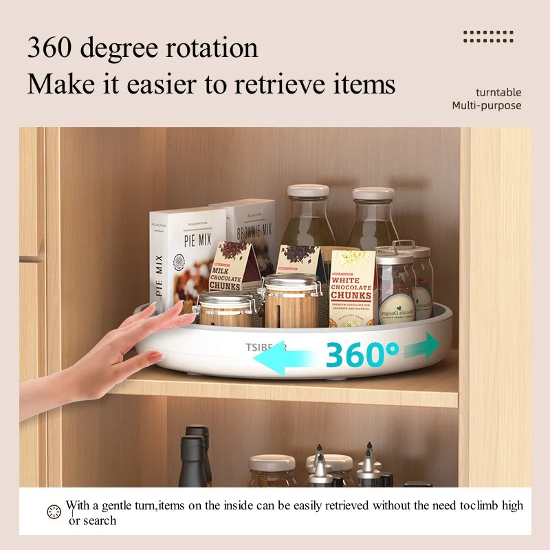 360° Rotating Spice Rack Turntable Cupboard Pantry Cabinet Organizer Non-Slip Condiment Holder Shelf Kitchen Storage Tray