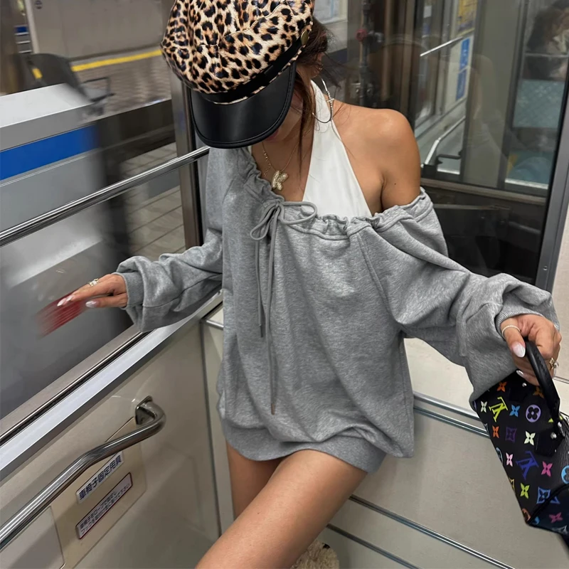 Women's Oversized Drawcord Off Shoulder Sweatshirt