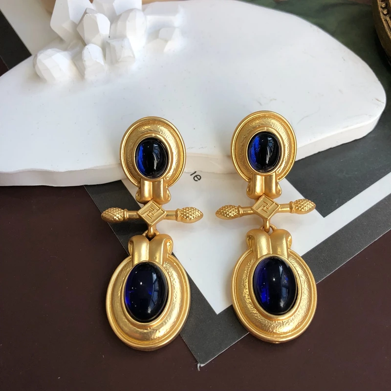 Vintage Blue Earrings Stud Statement Drop French Jewelry Geometric Accessories