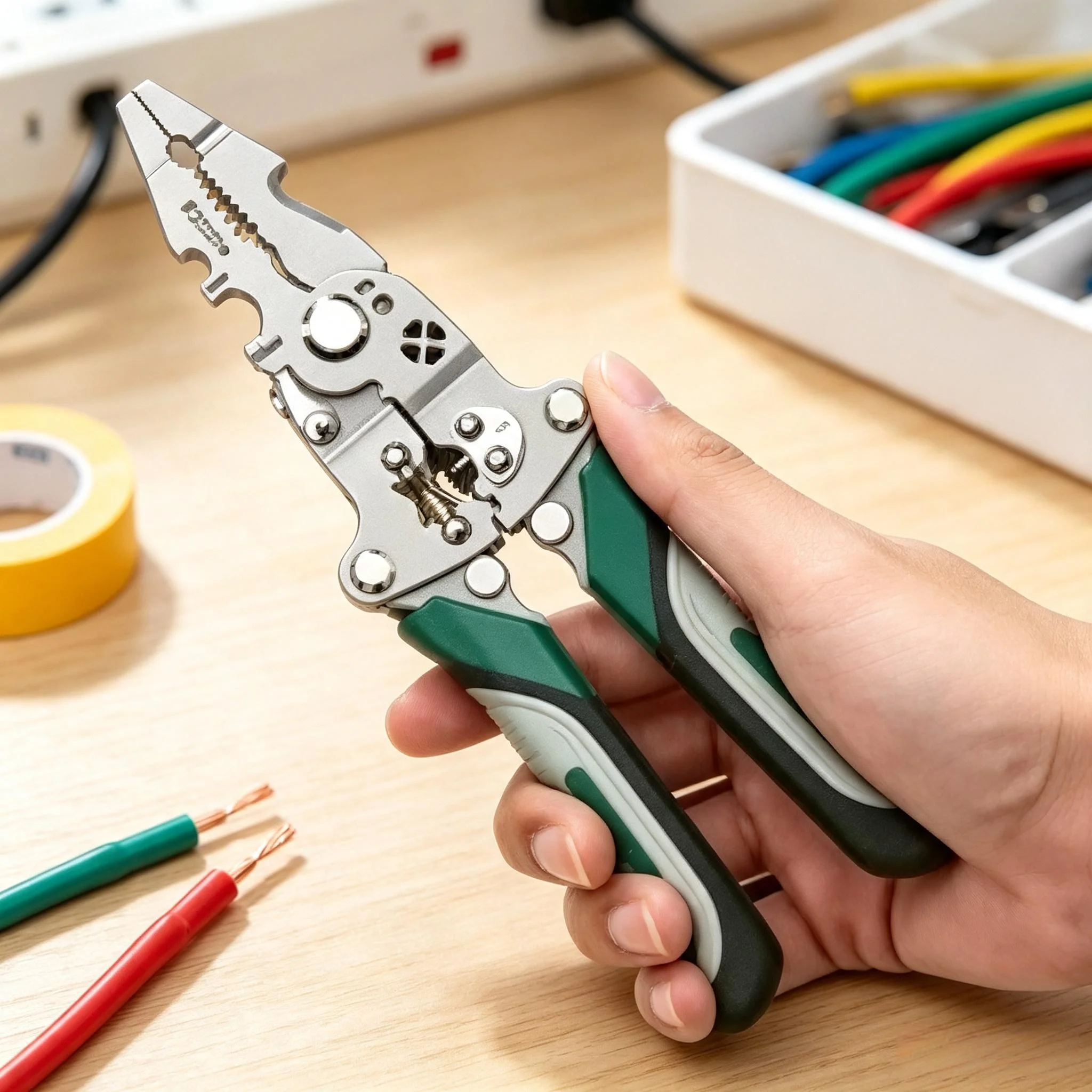 Foldable wire stripper, pulley design multi-function electrician wire splitter wire winding pliers crimping pliers hand tool