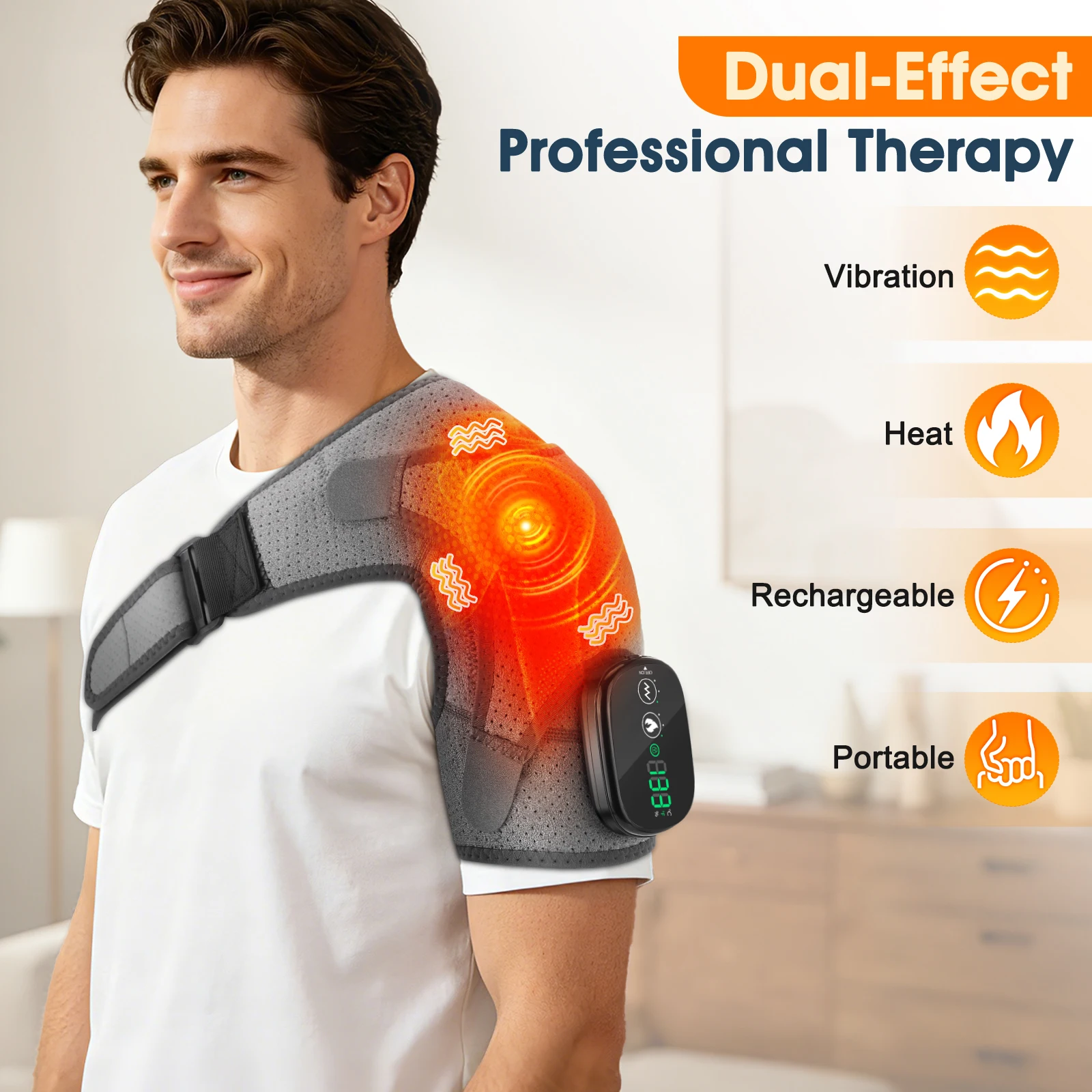 Heated Shoulder Massager Wrap Electric Vibration Massage Support Strap Smart LED Display Cordless Heating Pad Muscle Relaxation