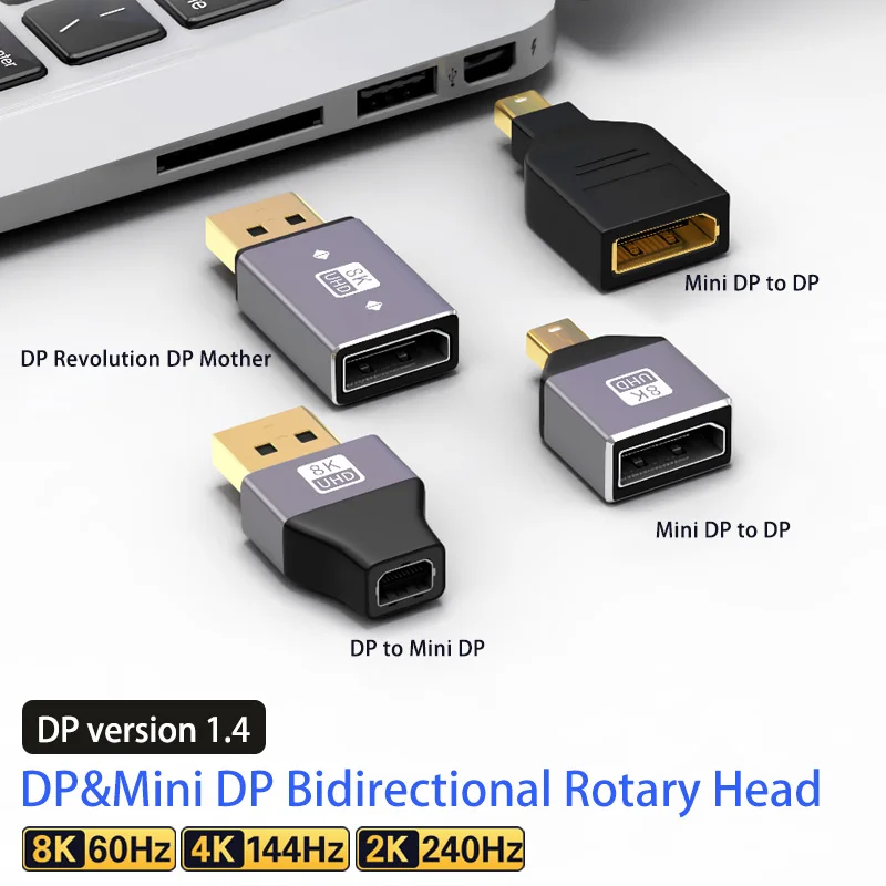 Mini Dp to Dp Adapter Male to Female Mini Dp Converter Version 1.4 8K60Hz Thunderbolt 2 Large Dp to Small Dp Adapter 2K240Hz Hd C