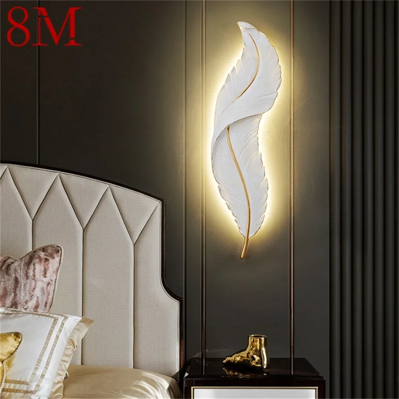 8M Nordic Wall Light Creative White Feather Lamp Modern Fixtures Scones LED Indoor Background Living Room