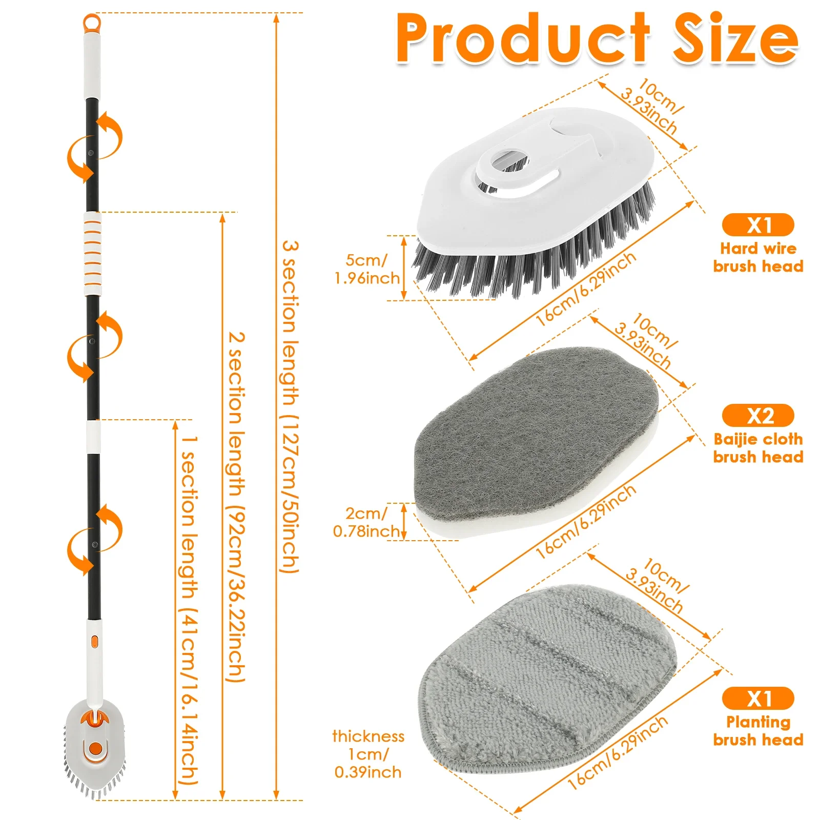 Scrub Cleaning Brush with Extendable Handle Rotatable Bathroom Shower Cleaning Tub Tile Scrubber Brush Household Cleaning Brush