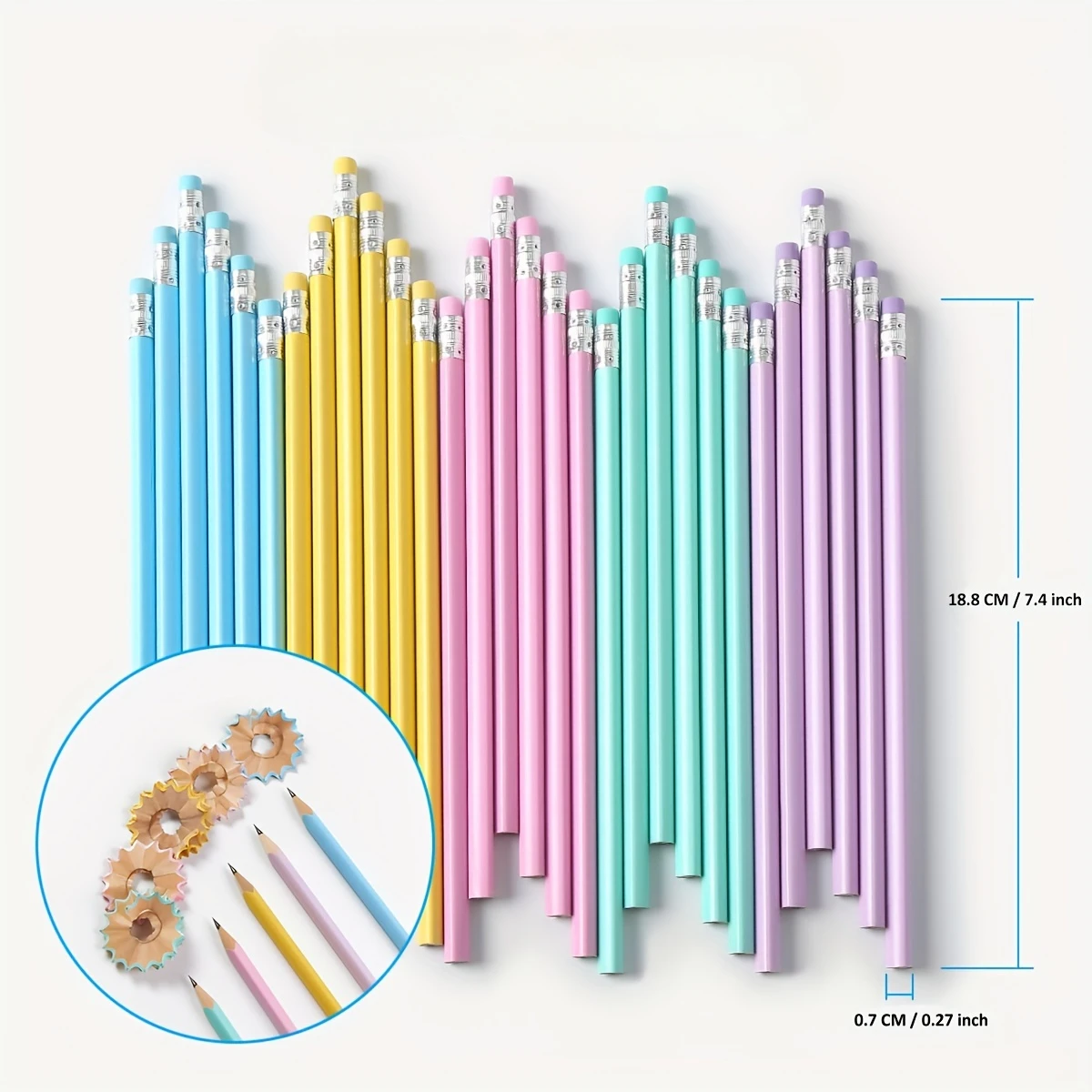 30PCS Wooden Pencils with Eraser Head Multi-colored Writing Pencils School Office Pencils  School Supplies  Drawing Pencil Set