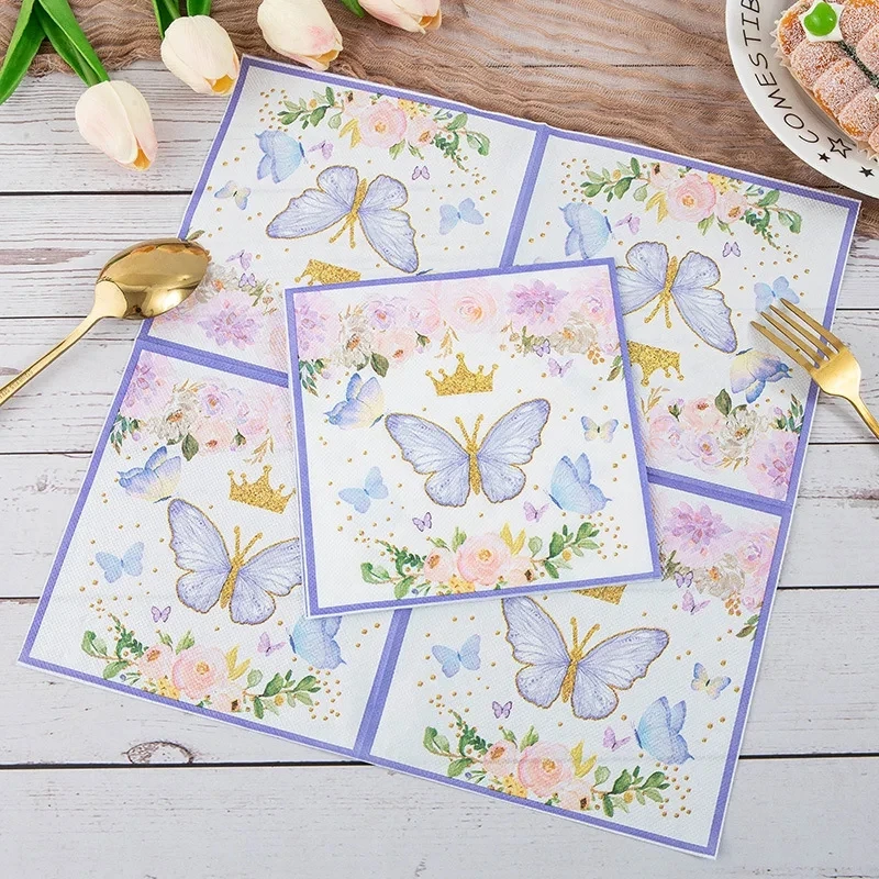 20 Pcs Butterfly Napkins Paper Pink Party Paper Disposable Colorful Garden  Hand Towels for Wedding Birthday Party Supplies