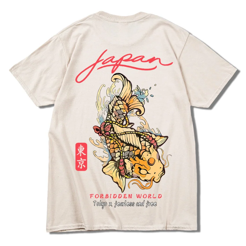 2023 Summer Loose Men/Women T Shirt Casual Short Sleeve Goldfish Print Anime Tshirt Japanese Tokyo Harajuku T-Shirt Tops Tee