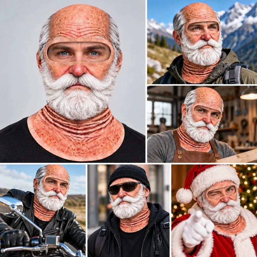 3D Face Printed Old Man Balaclava Face Mask White Mustache Breathable Eye Hole Winter Mask Cover Stretch Full Coverage