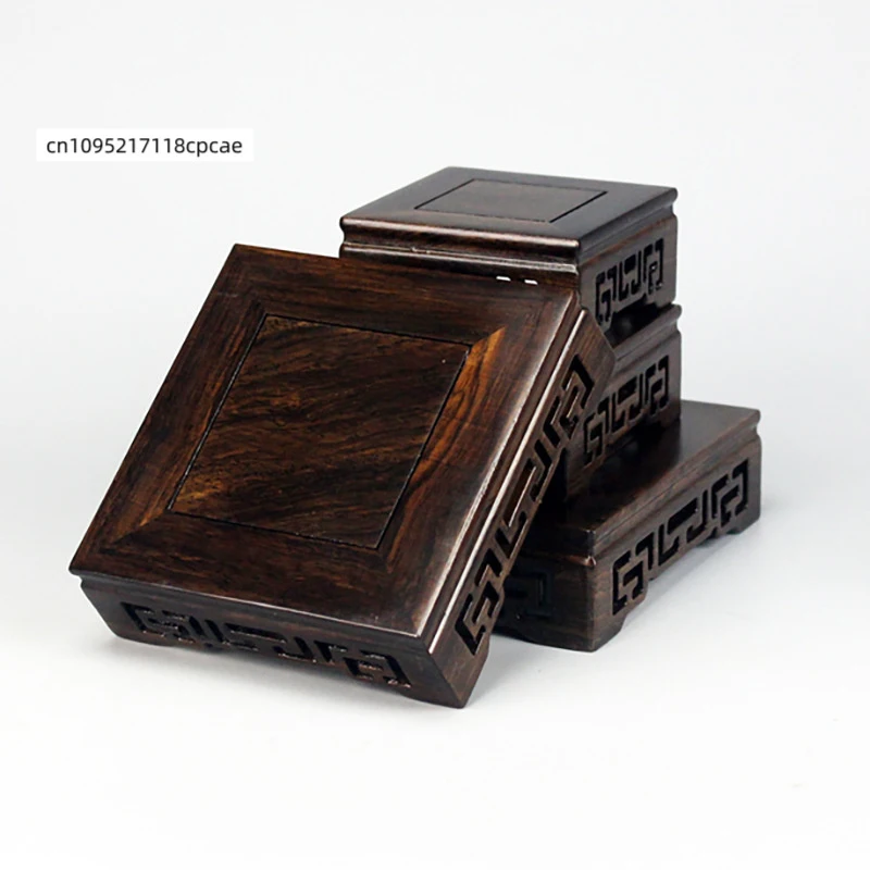 Rosewood/Ebony Carved Base Square Wooden Display Stand for Figurine Vase, Multi-Size Decorative Holder for Home & Collection