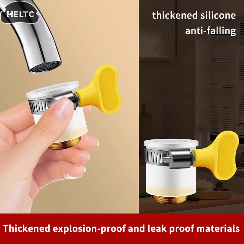 Water Tap Connector Thick Brass Threaded Adapter Tap Adapter Water Faucet Extender Adjustable Yellow Plastic Handle Hand Twist