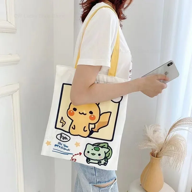 Pokemon Pikachu Shoulder Bag Psyduck Squirtle Women Fashion Canvas Handbag Large Capacity Travel Shopper Bags Lady Tote Purses