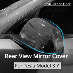 Tampa do espelho retrovisor para tesla, fibra de carbono seca real, casco retrovisor lateral artesanal, acessórios do carro, 3k 240g, 2017-2023