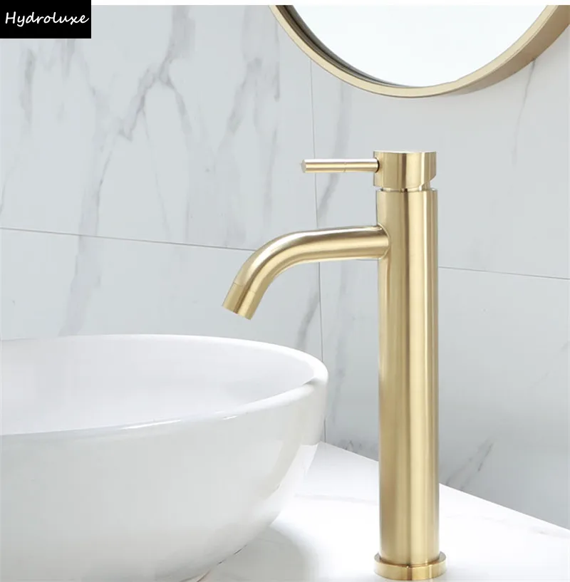 

Элегантные смесители для раковины с эффектом водопада, матовое золото, для ванной комнаты, с подачей горячей и холодной воды, из нержавеющей стали