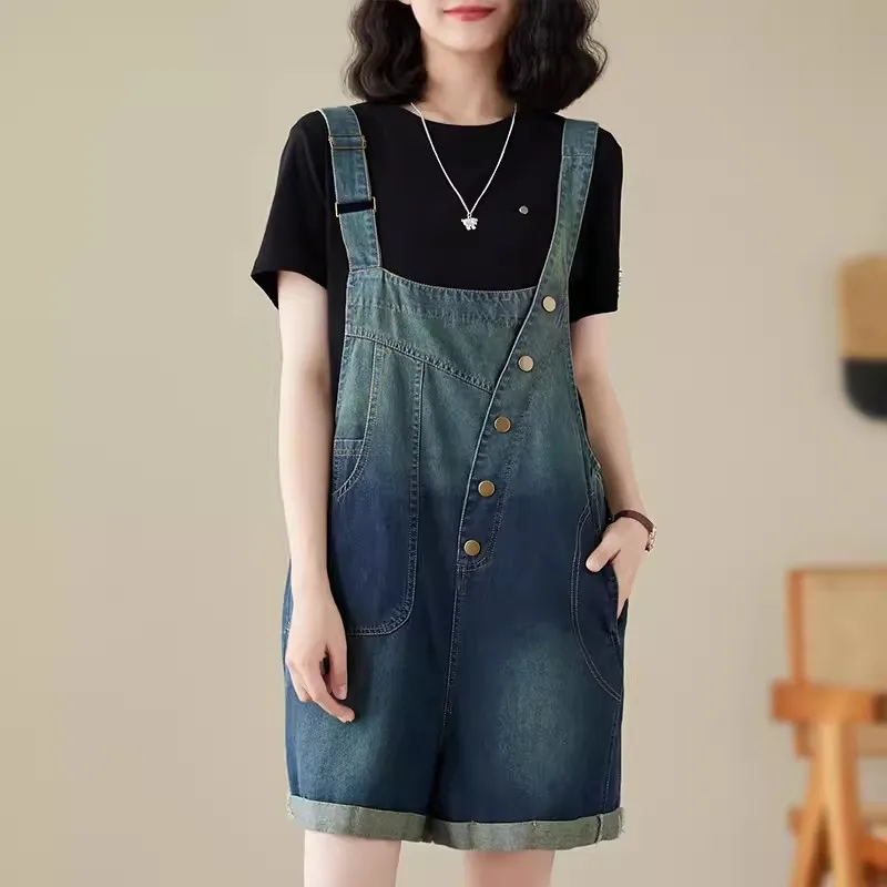 Loose Suspender Jeans Women Sleeveless Jeans Jumpsuit New Summer Streetwear Denim Overalls Baggy Solid Wide Legs Denim Shorts