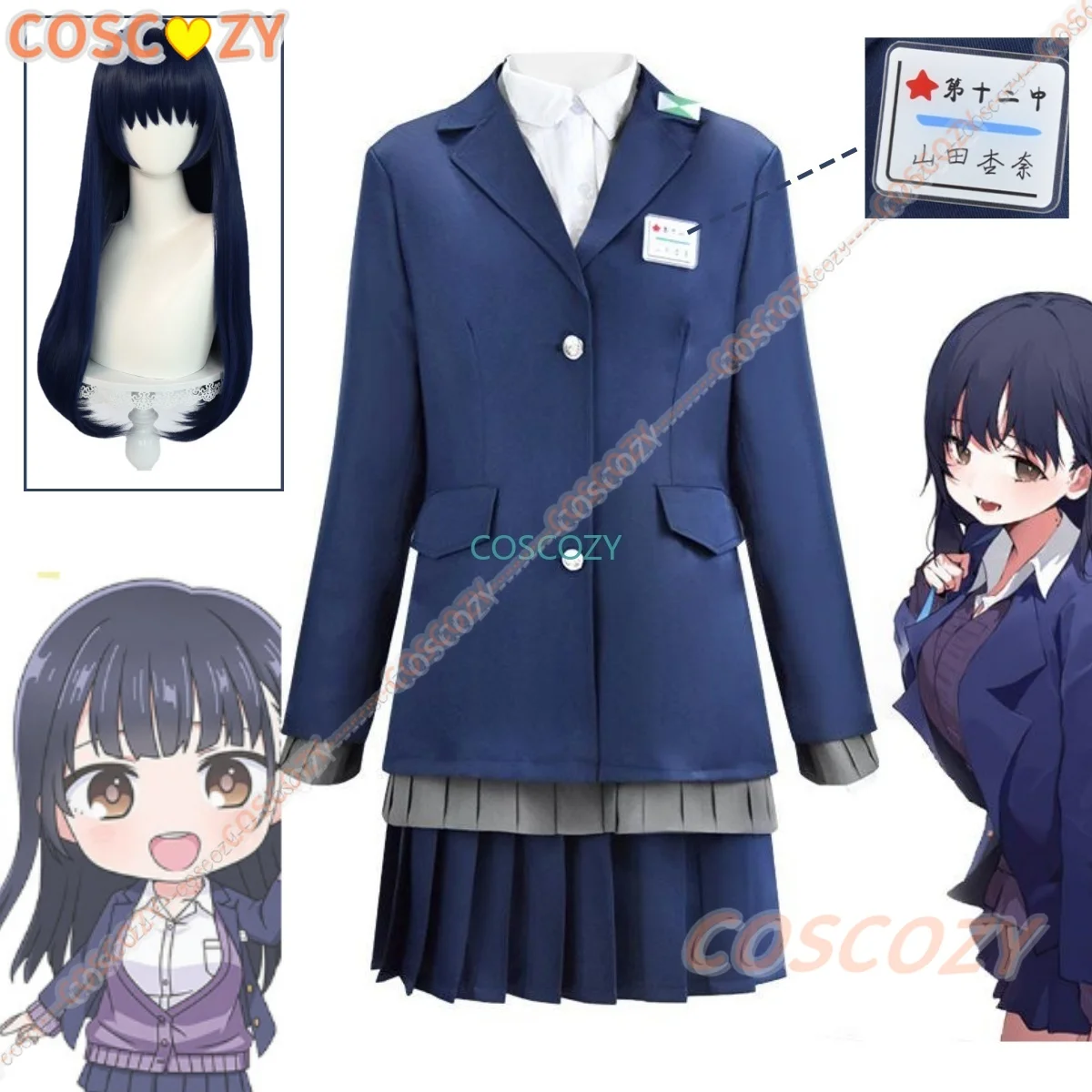 

Anime The Dangers in My Heart Cosplay Yamada Anna Cosplay Costume Blue Skirt Wig Jk High School Uniform Woman Party Cos Clothes