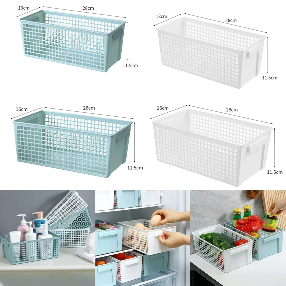 Multi-purpose Home Storage Blue Plastic Rectangular Basket For Kitchen Bathroom Miscellaneous Items Organizer Design Handle