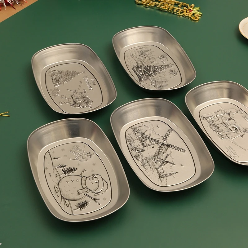 عيد الميلاد صينية للفاكهة خمر صفيح سانتا كلوز ثلج طباعة طبق مزخرف عيد الميلاد مجوهرات صينية العرض ديكور المنزل