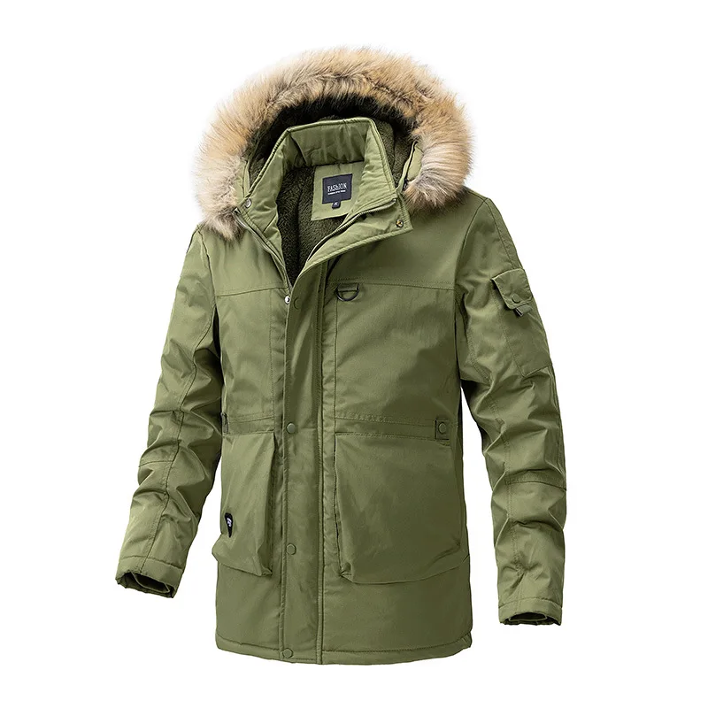 Men's Winter Waterproof Cotton-Padded Jacket Detachable Hood Mid-Length Thickened Design for Cold Weather Protection
