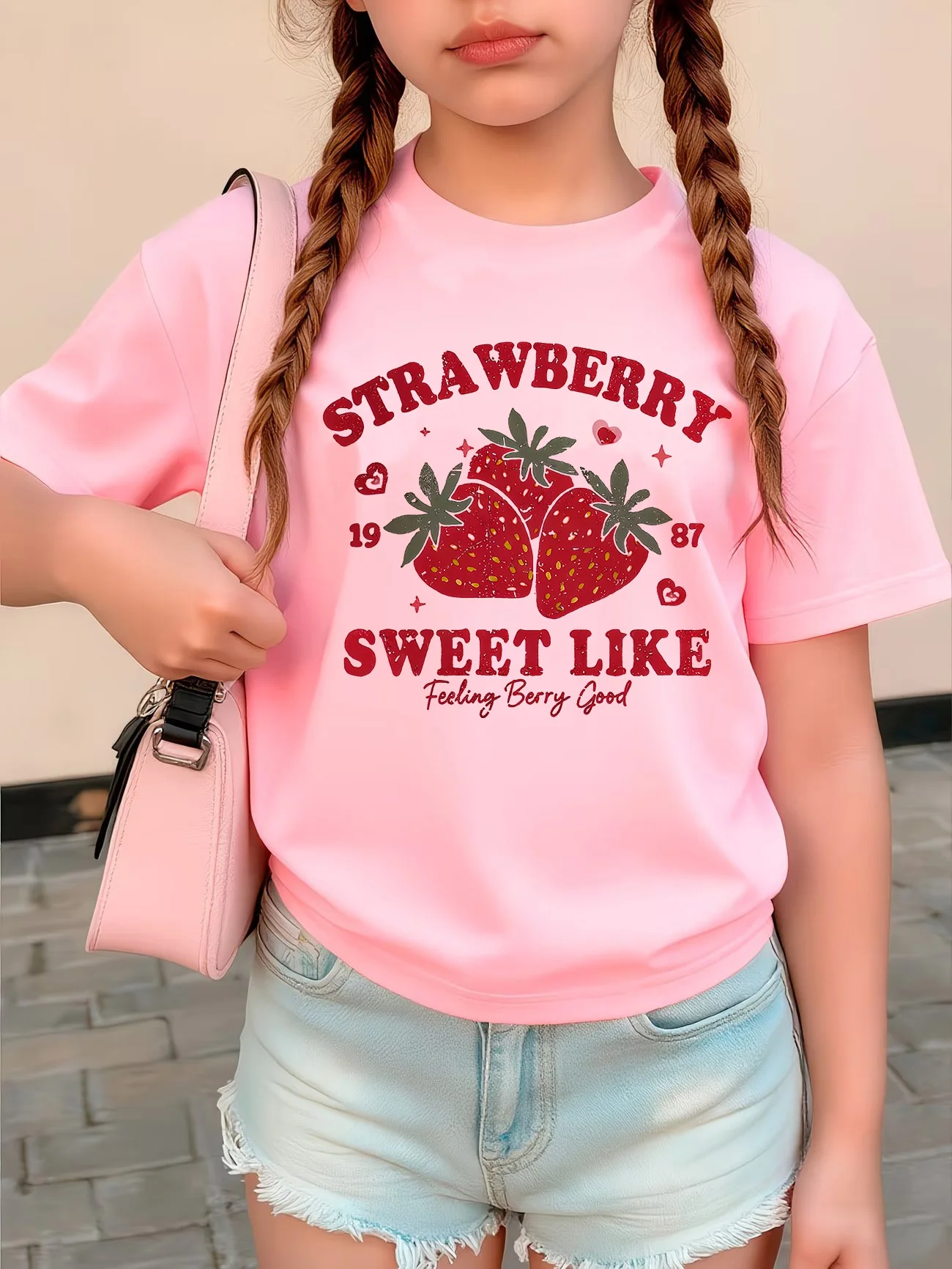 

Y2k Girls Sweet Strawberry T Shirts Kids Children's T-shirt Kawaii Girls Summer Spring Casual Top Tee