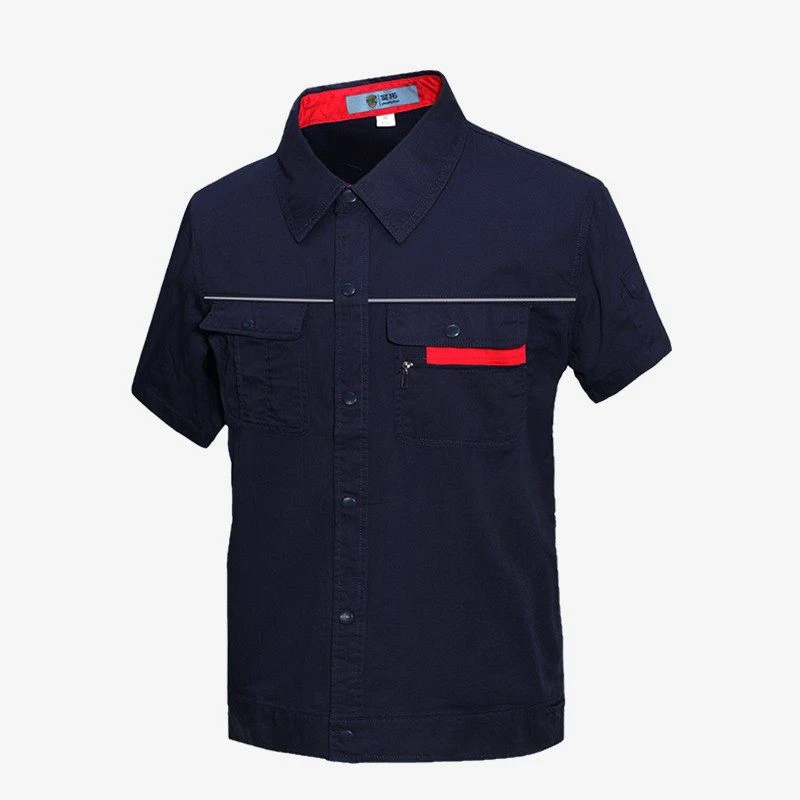 Mens Cargo Shirt Men Work Shirt Solid Short Sleeve Shirts Multi Pocket Work Shirt with Reflective Stripes Plus Size S-5XL