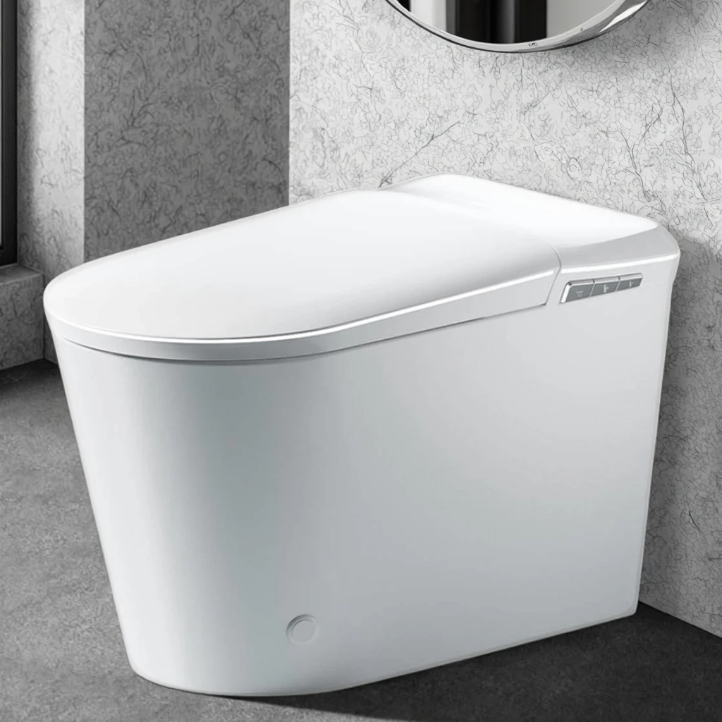 Luxury integrated bathroom toilet with automatic flush, soft-close mechanism, smart remote control, heated seat and bowl