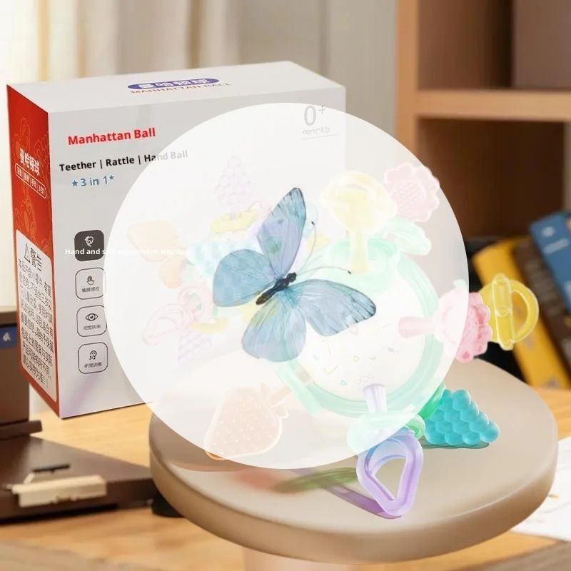 

Baby's 1-Piece Hand Grab Toy, Manhattan Silicone Teether Ball, Ideal for Early Learning & Teething Comfort.