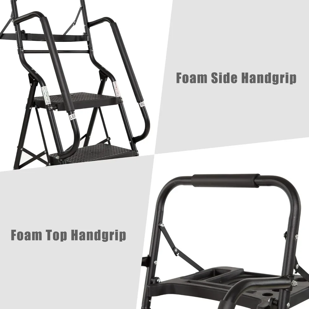 4 Step Ladder with Handrails Folding Step Stool with Tool Plateform, 330 lb Capacity Step Stools for Adults Portable Ladder