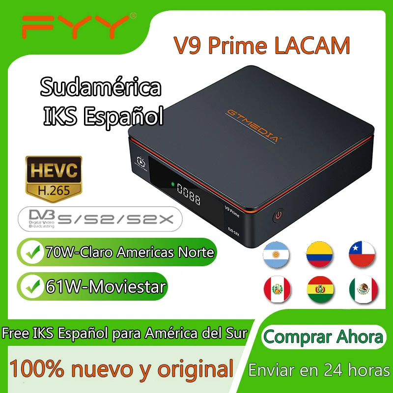 GTMEDIA V9 Prime Satellite TV HD Decoder For LA Chile Peru 70W 61W IKS Spanish Stable LACAM DVB-S/S2/S2X H.256 TV Box Receptor