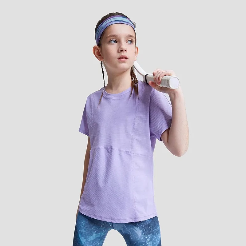 T-shirt à manches courtes pour enfants, haut de tennis, maillot de corps de sport pour garçons et filles, vêtements de fitness et de yoga, tee-shirts solides pour enfants, été, 03