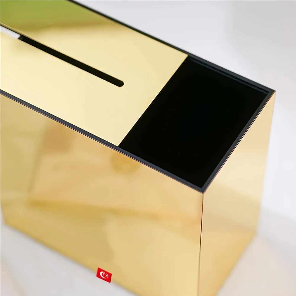1 Set Elegant Golden Acrylic Wedding Guest Book Box with Envelope Slot for Receptions, Donations, Birthdays, Graduations Wedding