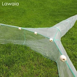 Lawaia White Nylon Fishing Net Shrimp Cage Iron Chain Sinker PVC Floats River Pond Fish Crab Trap 4M/6M/8M Width