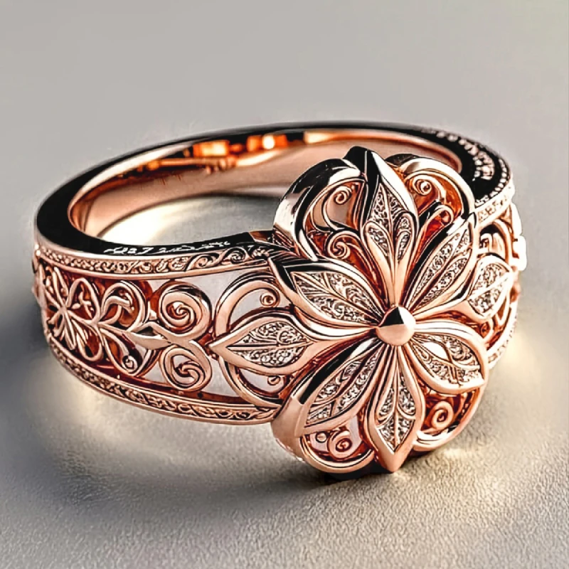 Huitan Wunderschöner Damenring, ästhetisches Blumen-Gravur-Design, trendiges Zubehör für Party, Hochzeit, bezaubernder, schicker Schmuck, Geschenk für Damen – Detail 7