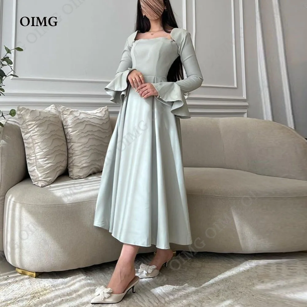 

OIMG 2024 Green A Line Button Dubai Arabic Party Dresses Satin Strapless Quinceanera Dresses Graceful Bridal Gowns Tea Length