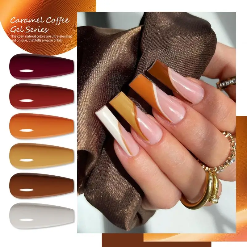 BORN PRETTY 12個入り 10ml オレンジコーヒー ジェルネイルポリッシュセット 秋色 ソークオフ LED セミパーマネント マニキュア マニキュア DIYデザイン