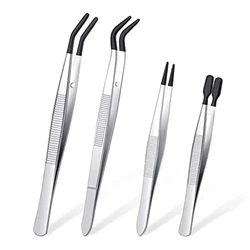 Pinças Definir com Borracha Dicas, Pinças, PVC revestido Pinças, Pinças de borracha Fine Point, Borracha Flat Tip Pinças, 4 pcs