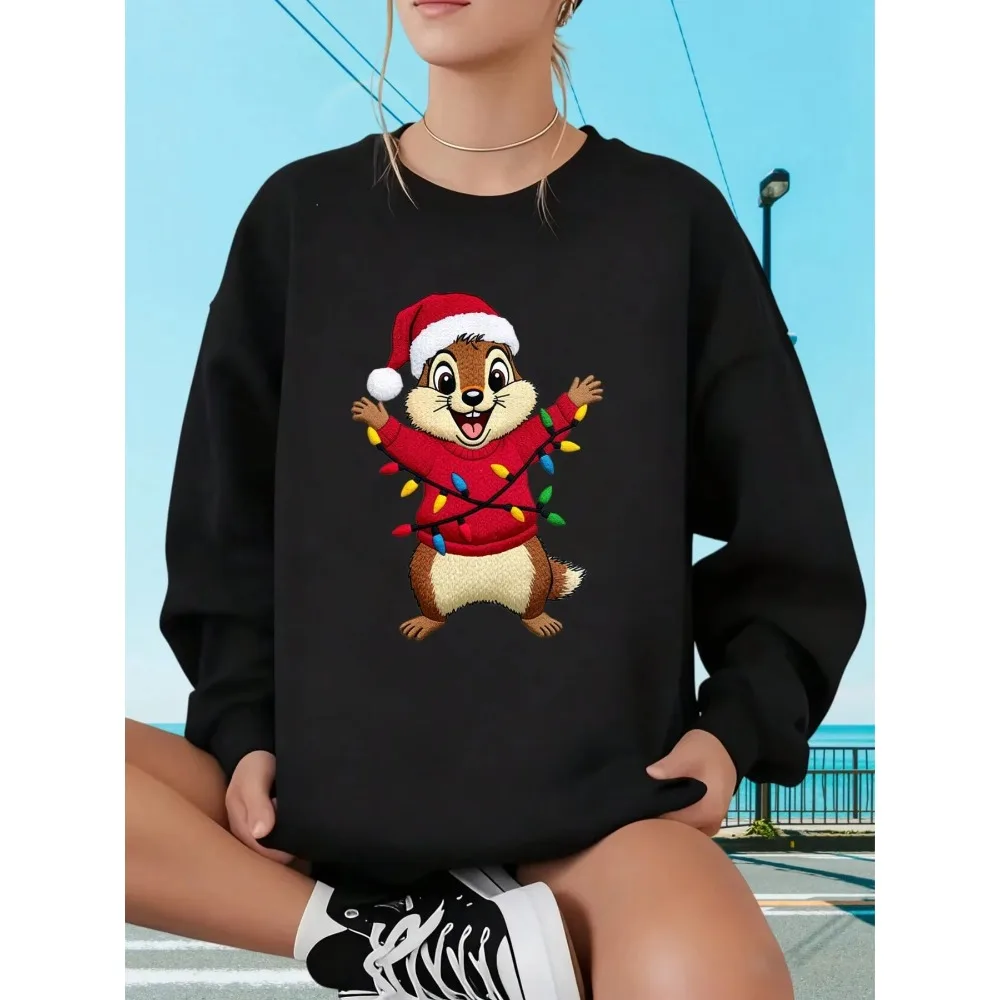 

Рождественские бурундуки Disney, милая простая толстовка с принтом, осень/зима, новая женская повседневная уличная одежда