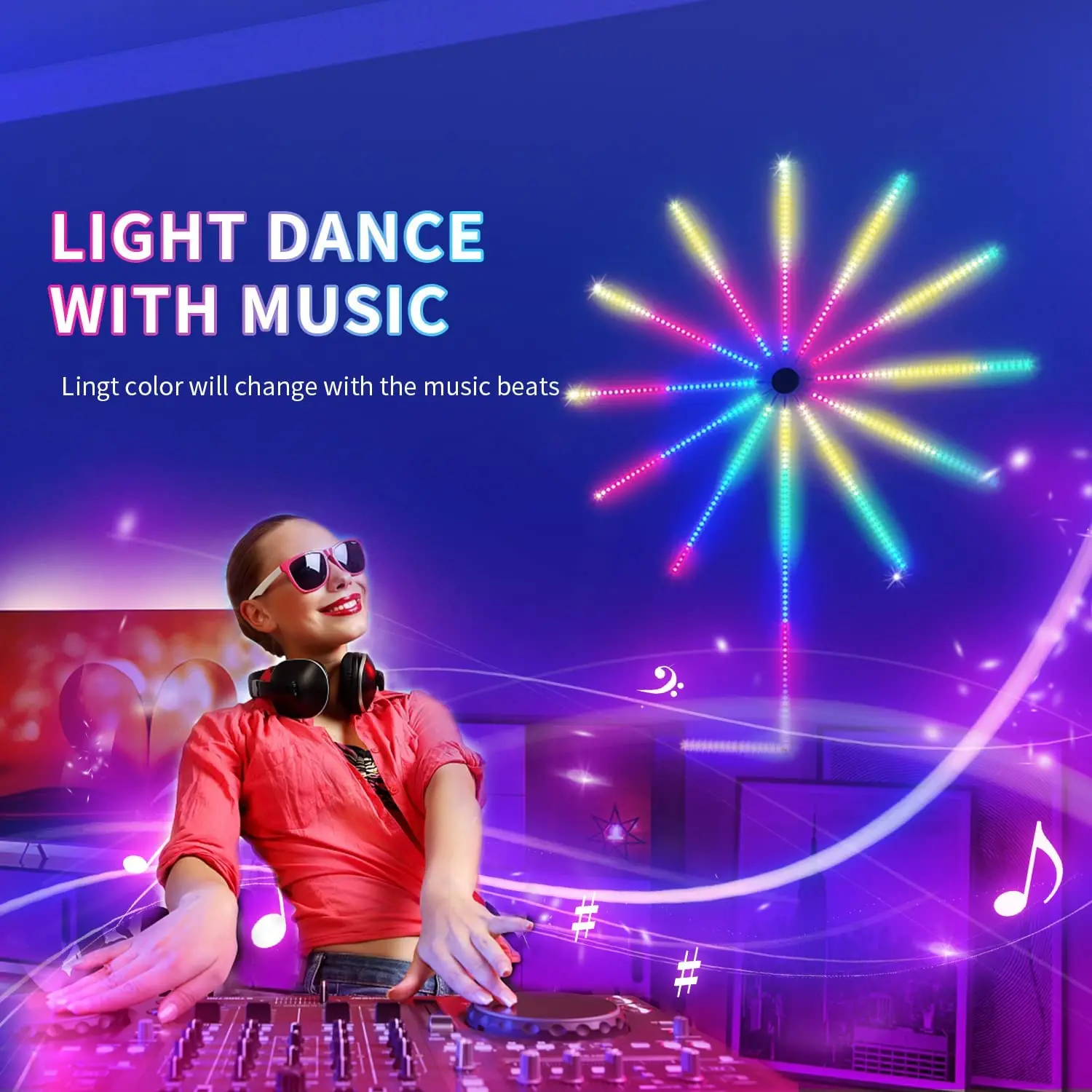 SCKDAY Smart Firework LED Strip Festoon Lights RGBIC Music Sync Indoor Self-Adhesive Fairy Lights for Christmas Party Room Decor