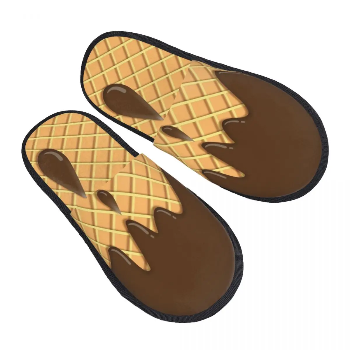 3D printing Men Women Furry Indoor slippers,Nutty Chocolate Ice Cream Waffle 5 nice-looking special Anti-skid Slippers