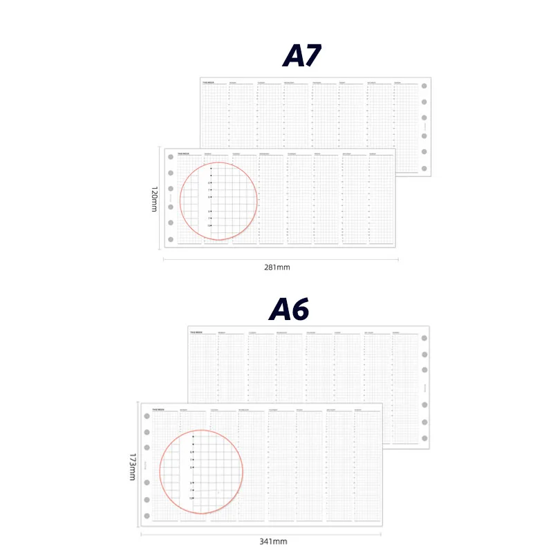 Fromthenon Weekly Plan 24 Hour A6A7 Timeline Manual Ledger Loose Leaf Paper Four Fold Replacement Core