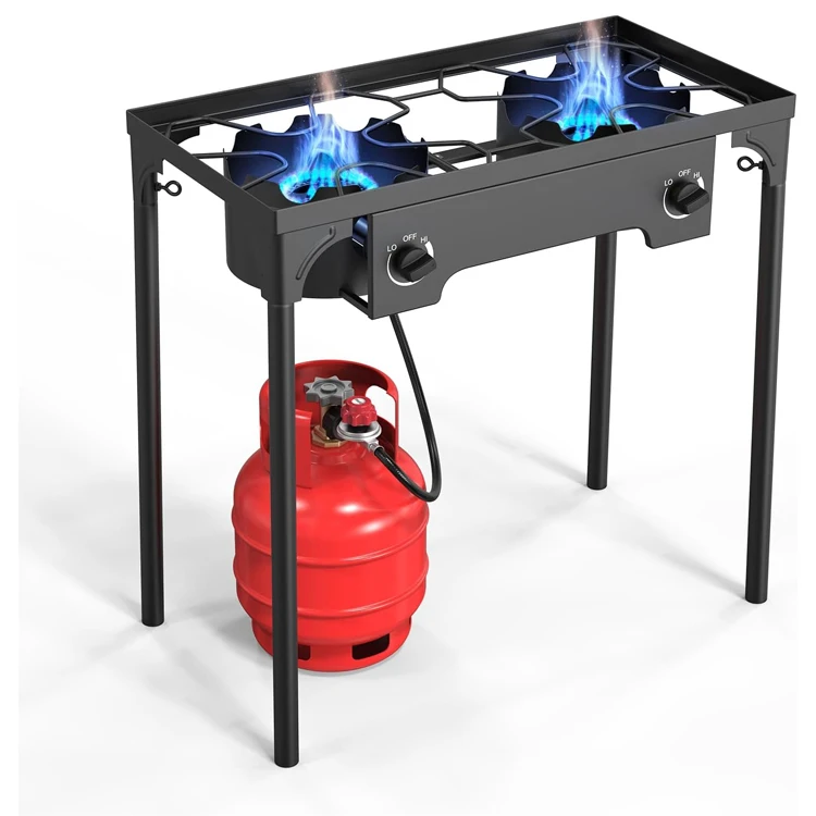 2 Burner Outdoor Propane Gas Stove High Pressure Vertical Cooker Backyard Cooking Camping Home Brewing Canned Turkey Fried