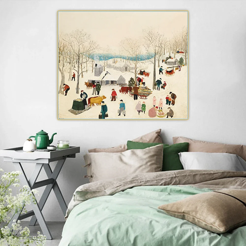 Anna Mary Robertson Grandma Moses《Sugaring off》Canvas Oil Painting Artwork Aesthetic Picture Wall Hanging Decor Home Decoration