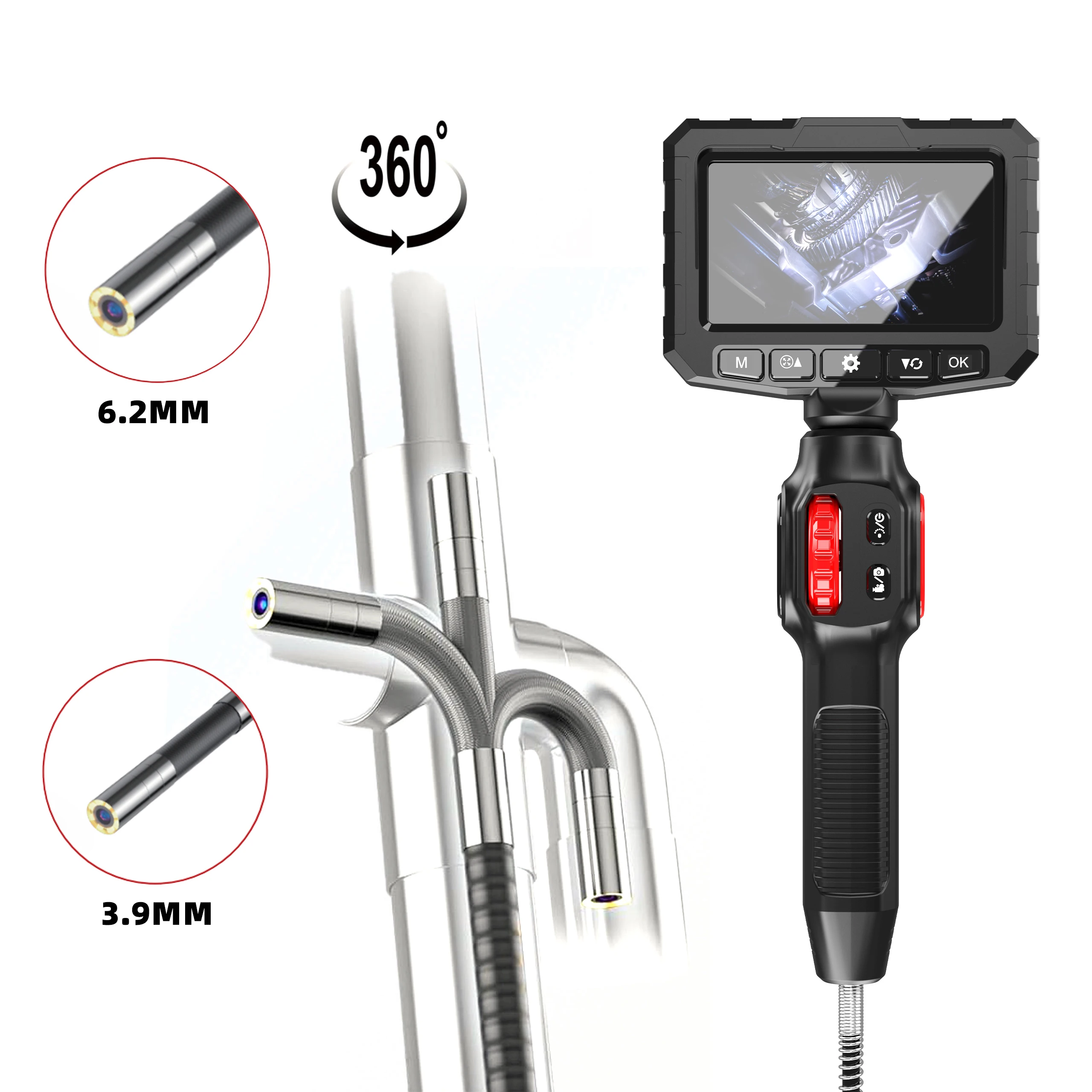 استنزاف أنابيب الصرف الصحي قناة السيارات مفصلية بوروسكوب المنظار كاميرا التفتيش للسيارات 3.9 مللي متر 360 1080p