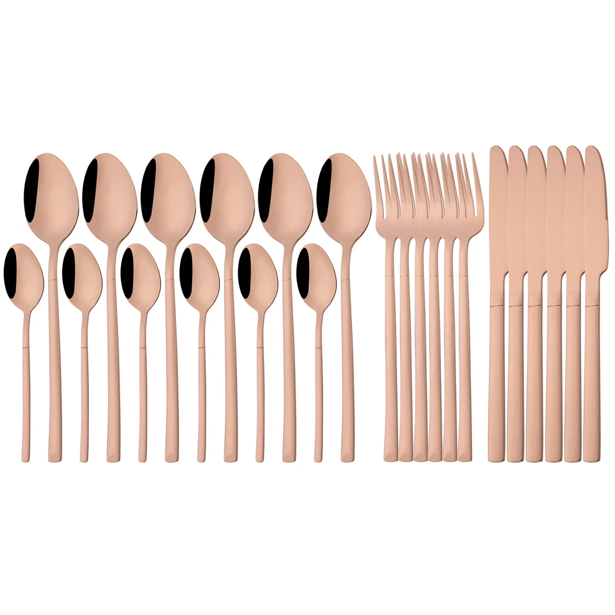 24Pcs Rose Gold Dinnerware Set Knife Fork Teaspoon Cutlery Set Stainless Steel Tableware Flatware Western Kitchen Silverware Set