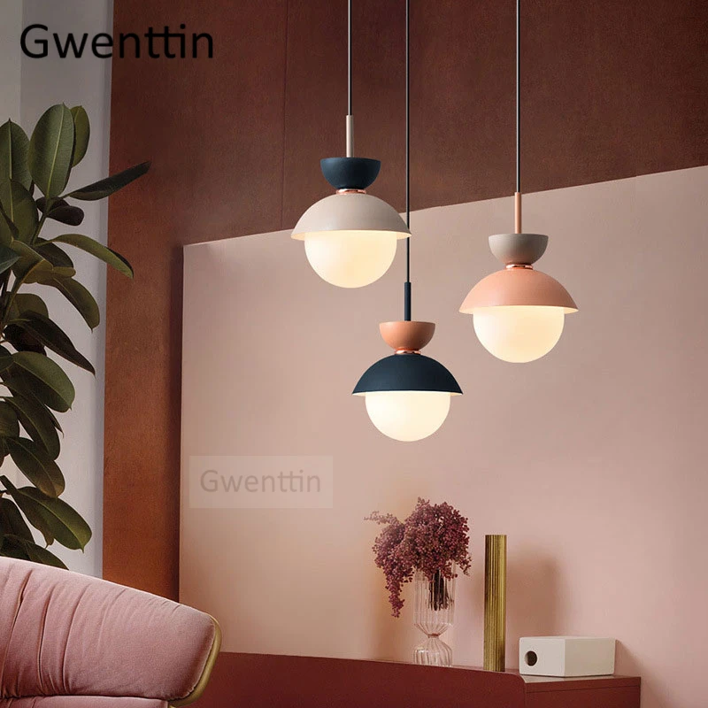

Nordic Modern Glass Pendant Light for Living Room Kitchen Lamp Lighting Fixture Suspension Luminaire Home Loft Bed Macaron Decor