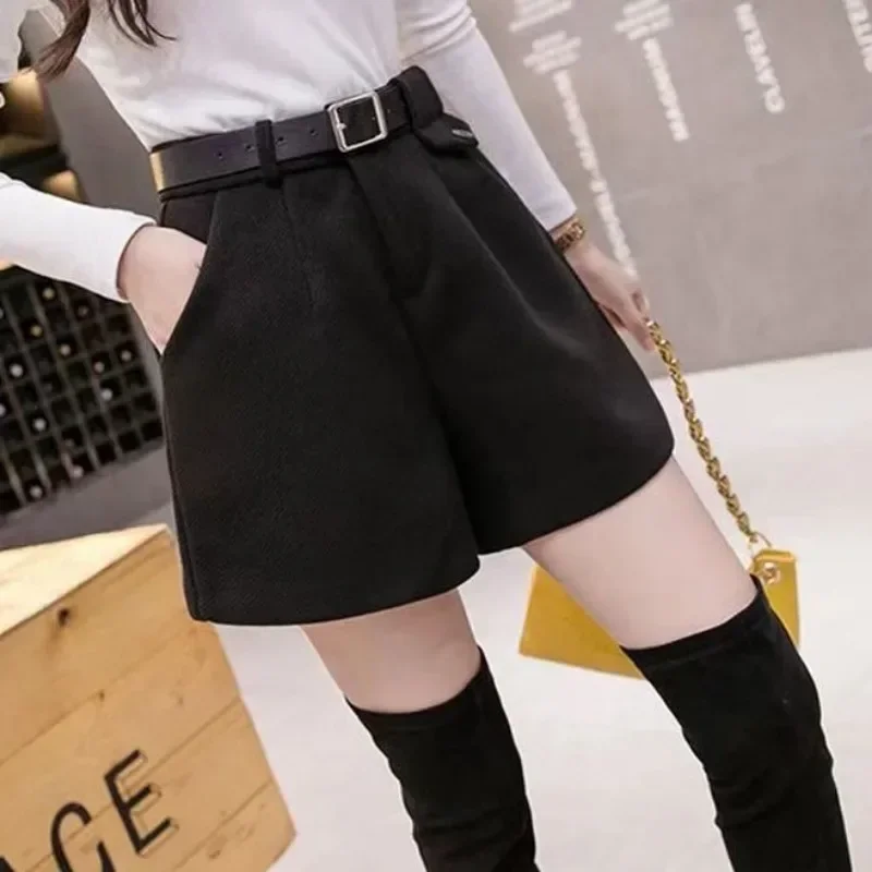 Shorts Women Autumn Winter Trendy Ins Temperament Pure Vintage Elegant Chic All-match Cozy High Waist New Soft Straight Feminino