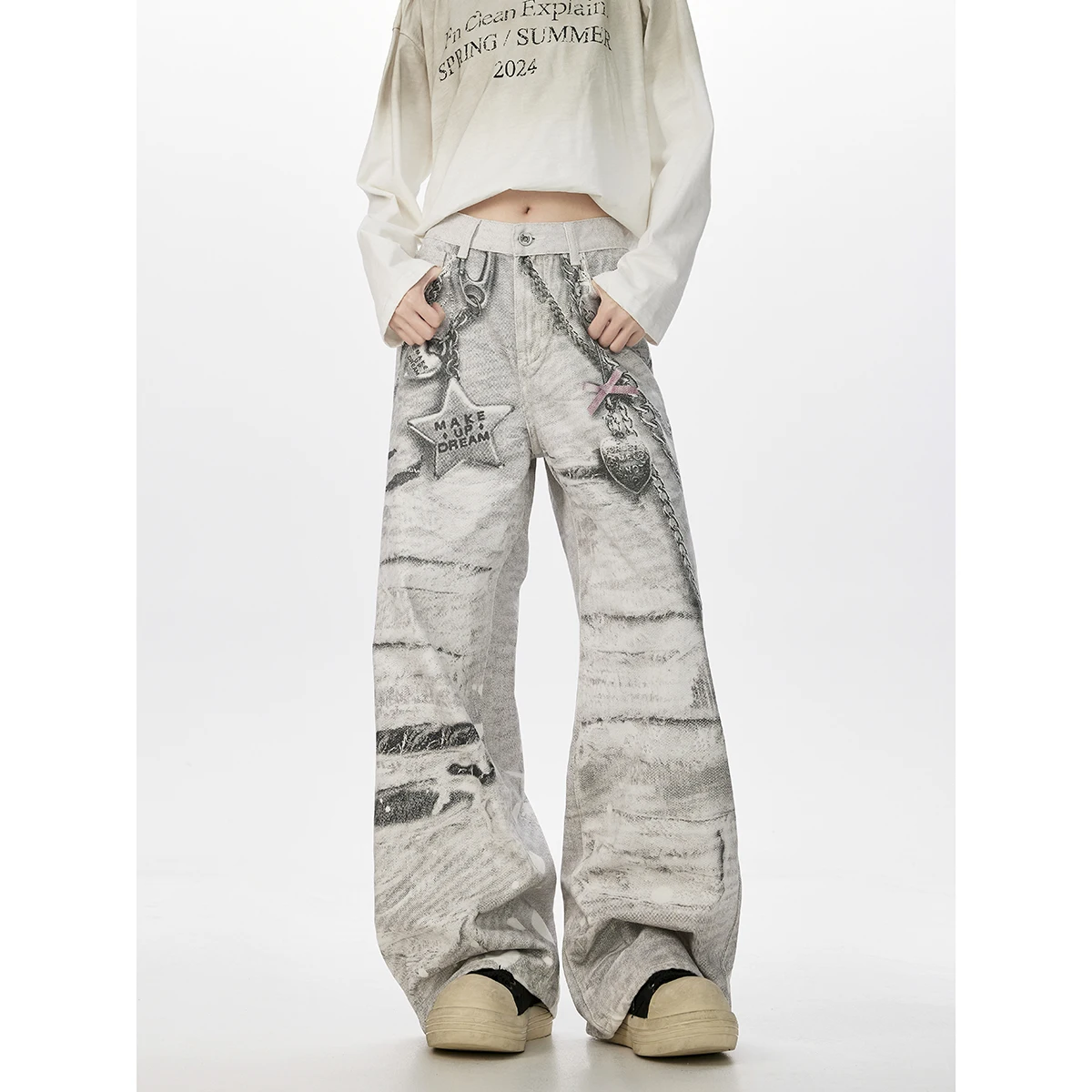 

LAPPSTER Streetwear Print Baggy Jeans Man Y2k Hip Hop Straight Jeans Denim Casual Women Loose High Street Tie Dye Wide-leg Jean